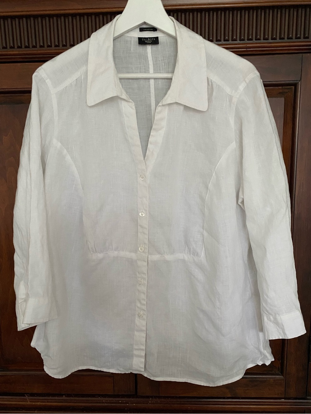 Talbots 100% Pure Irish Linen crisp white button front blouse Size 1X